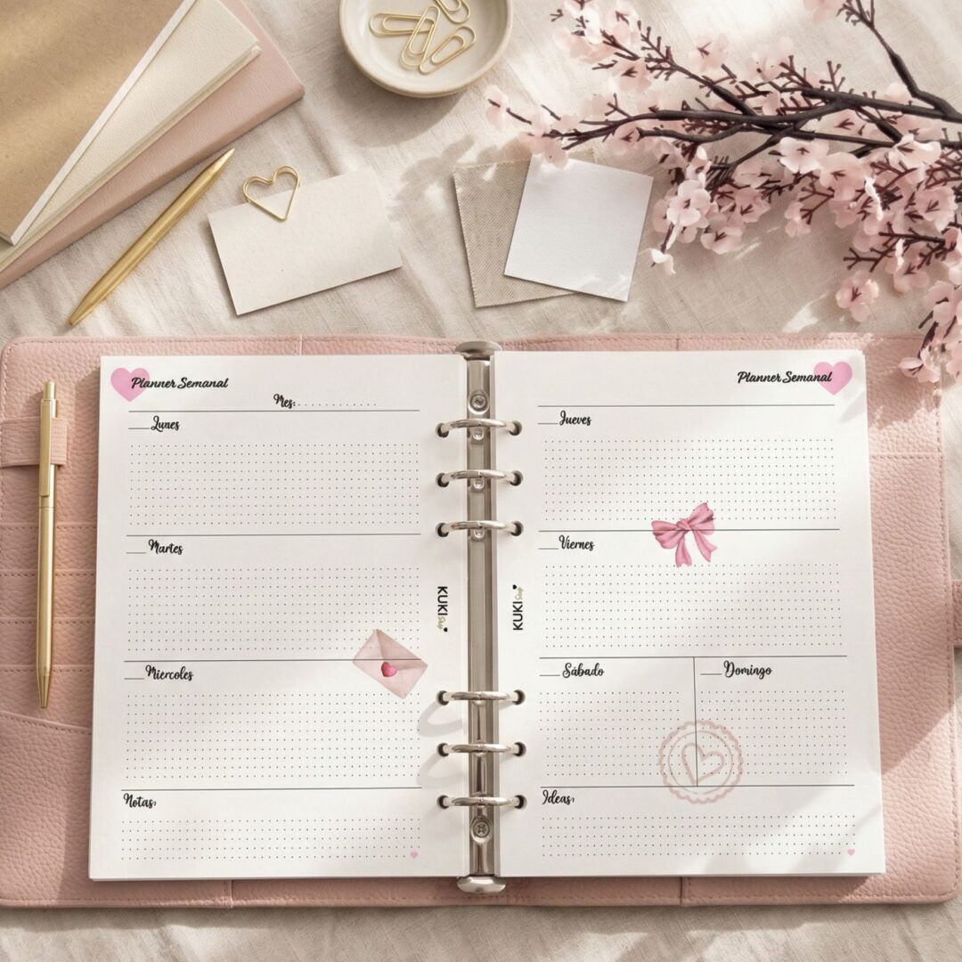 Recambios en planner rosa de corazones